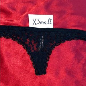 VS V-String Very Sexy Thong Panty Vintage Lace Mesh XS Black
